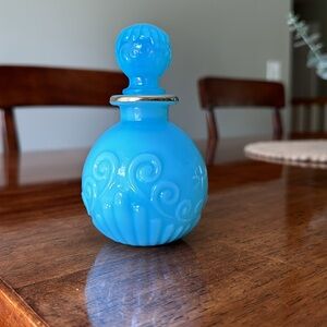 Vintage Avon perfume bottle; blue milk glass